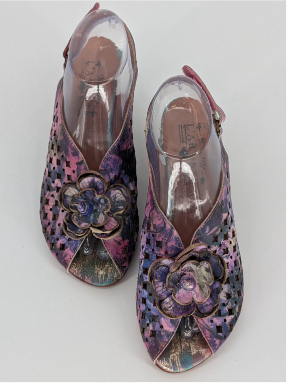 L'Artiste Spring Step Lovella-Tidye Sandals 38 7.5-8 Floral Leather Slingback